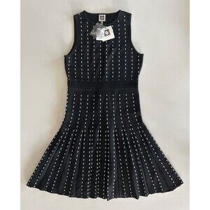 Anne Klein Black White Sleeveless Knit Pleated Dress – Size XS